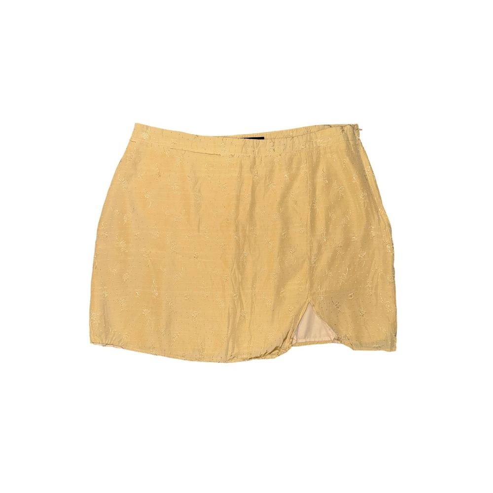 Lulus Mini Skirt Women XL Yellow Floral Jacquard Front Slit Side Zip Lined